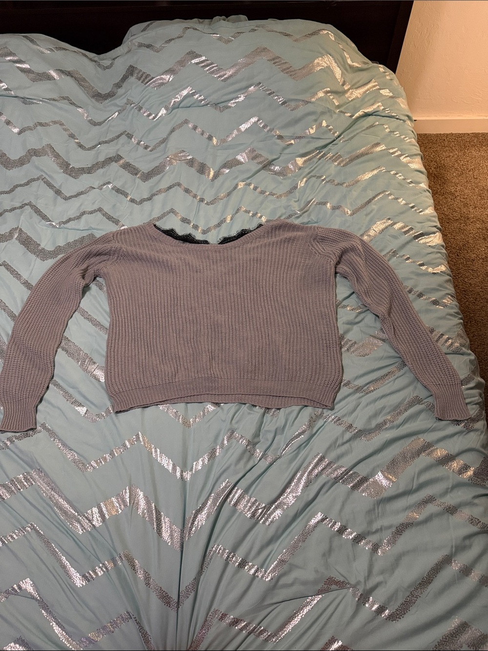 SHEIN Light Gray Ribbed Cropped Crewneck Sweater